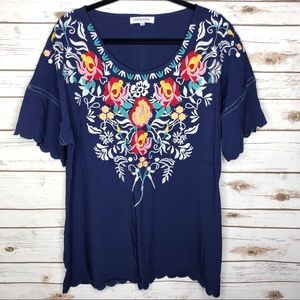 Misslook navy blue embroidered boho top 3XL